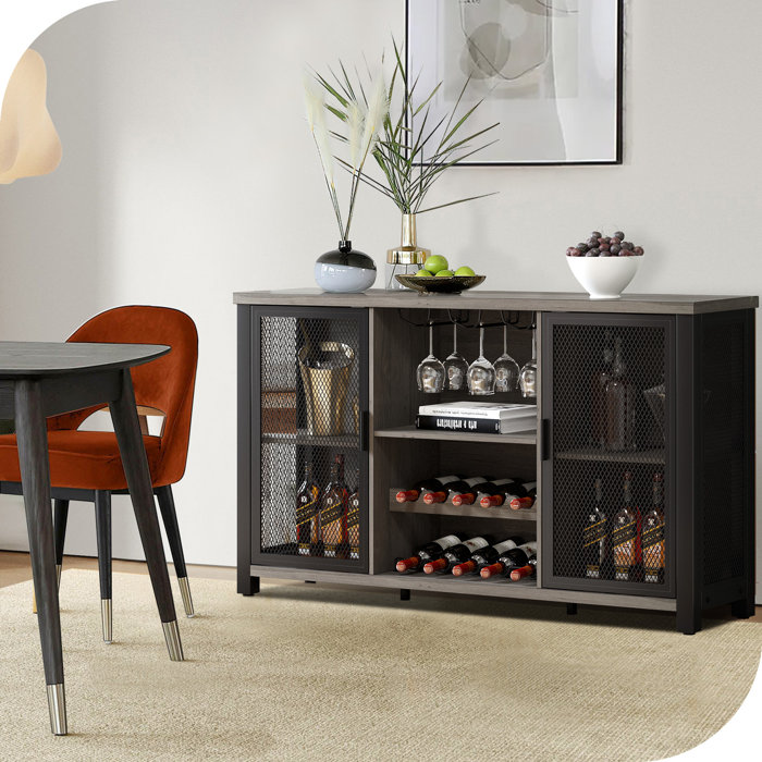 Ebern Designs Phila 55.5" Wood Wine Display Rack Storage with 2Doors